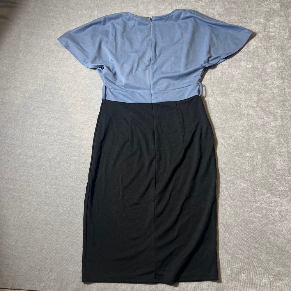 Grace Karin Women Blue Black Colorblock Surplice V-Neck Sheath Dress Size M NWT - Picture 6 of 6